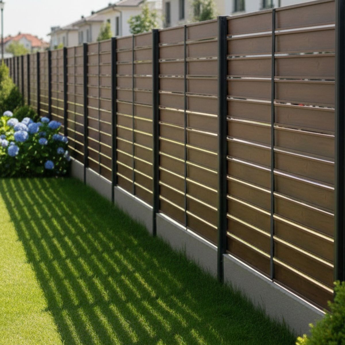 Kétolodalon színezett modern kerítés - Ászkerítés Hátulról